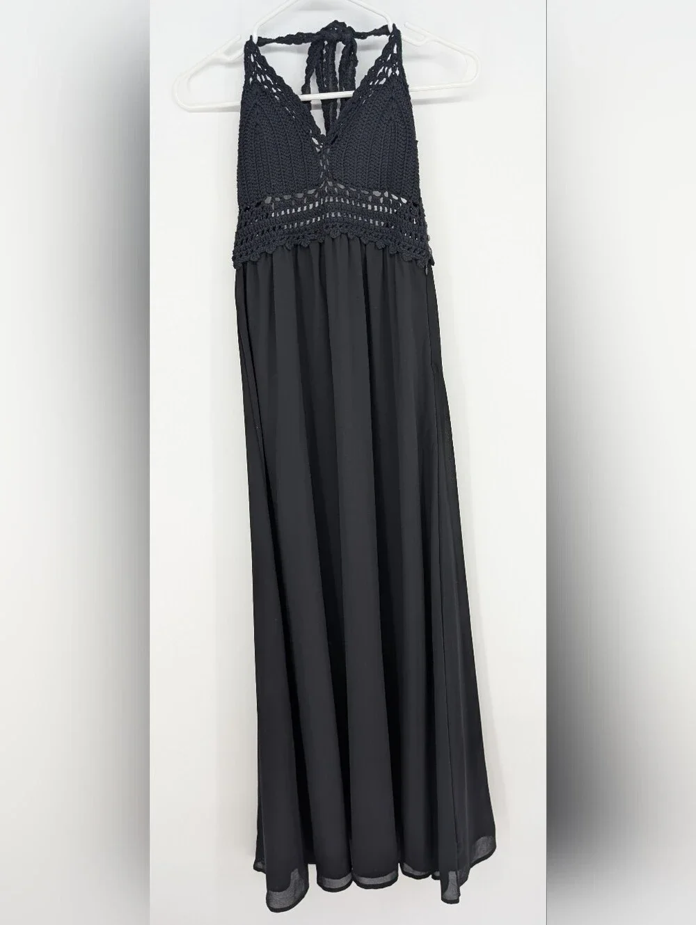 Abercrombie & Fitch Blk Crochet Halter Maxi Dress S Boho Festival Fairycore Y2K